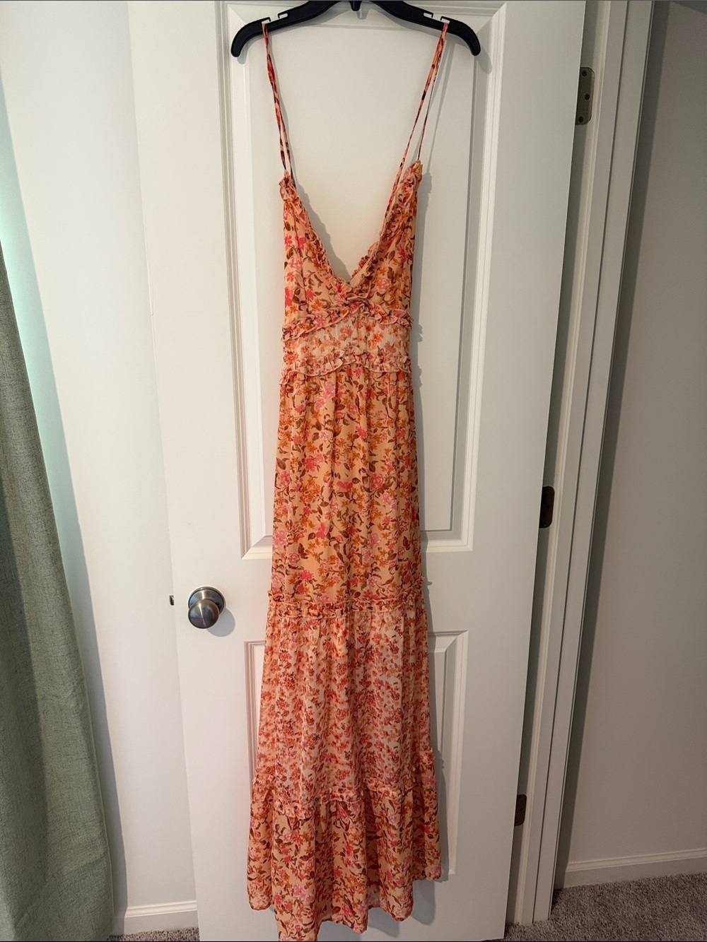 Altar'd State Peach Floral Maxi Dress with Spaghetti Straps